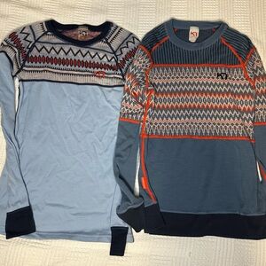 Kari Traa Blue and Red Patterned Kids Crewneck Base Layer Tops